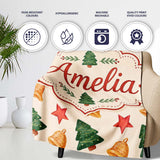 Watercolor Christmas Bells Stars and Trees Seamless Pattern Lovely  Personalised Custom Name Super Soft Fleece Blanket Bed Sofa Throw