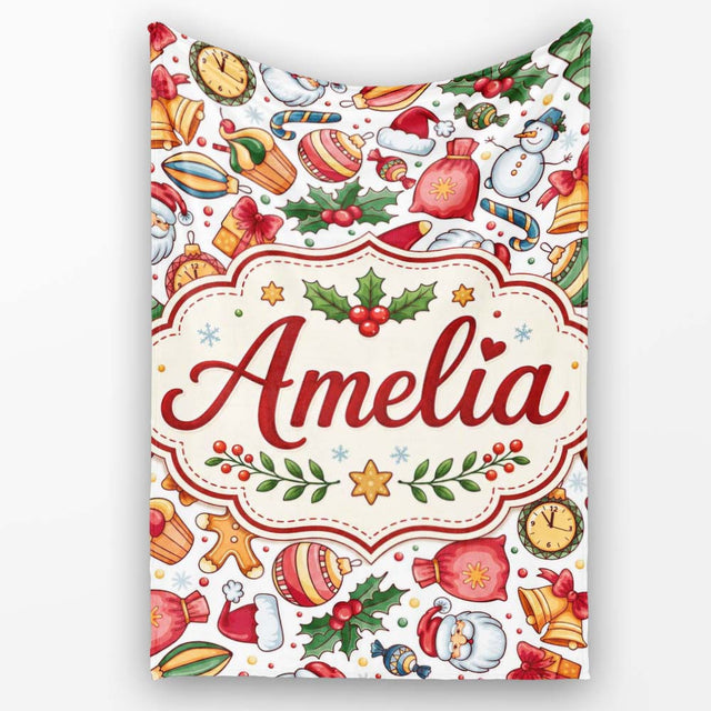 Cute Christmas Santa Gifts Snowman Candy Seamless Pattern Lovely  Personalised Custom Name Super Soft Fleece Blanket Bed Sofa Throw