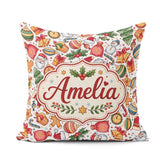 Custom Name Christmas Santa Gifts Snowman Candy Seamless Pattern Square Filled Cushion Throw Pillow Sofa Bed Home Decor Zip Washable UK Made