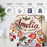 Cute Christmas Santa Gifts Snowman Candy Seamless Pattern Lovely  Personalised Custom Name Super Soft Fleece Blanket Bed Sofa Throw