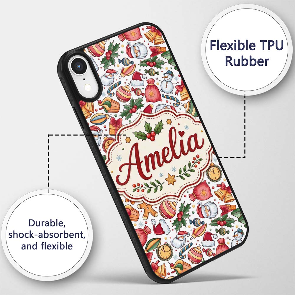 Cute Christmas Santa Gifts Snowman Candy Seamless Custom Name Protective Phone Case Mobile Cover Durable Everyday Smartphone Shock Resistant