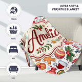 Cute Christmas Santa Gifts Snowman Candy Seamless Pattern Lovely  Personalised Custom Name Super Soft Fleece Blanket Bed Sofa Throw