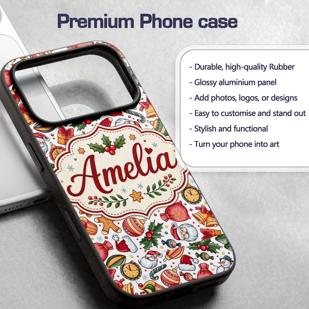 Cute Christmas Santa Gifts Snowman Candy Seamless Custom Name Protective Phone Case Mobile Cover Durable Everyday Smartphone Shock Resistant