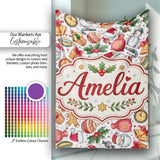 Cute Christmas Santa Gifts Snowman Candy Seamless Pattern Lovely  Personalised Custom Name Super Soft Fleece Blanket Bed Sofa Throw