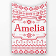 Scandinavian Red Nordic Knit Snowflake  Seamless Pattern  Personalised Custom Name Super Soft Fleece Blanket Bed Sofa Throw