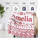 Scandinavian Red Nordic Knit Snowflake  Seamless Pattern  Personalised Custom Name Super Soft Fleece Blanket Bed Sofa Throw