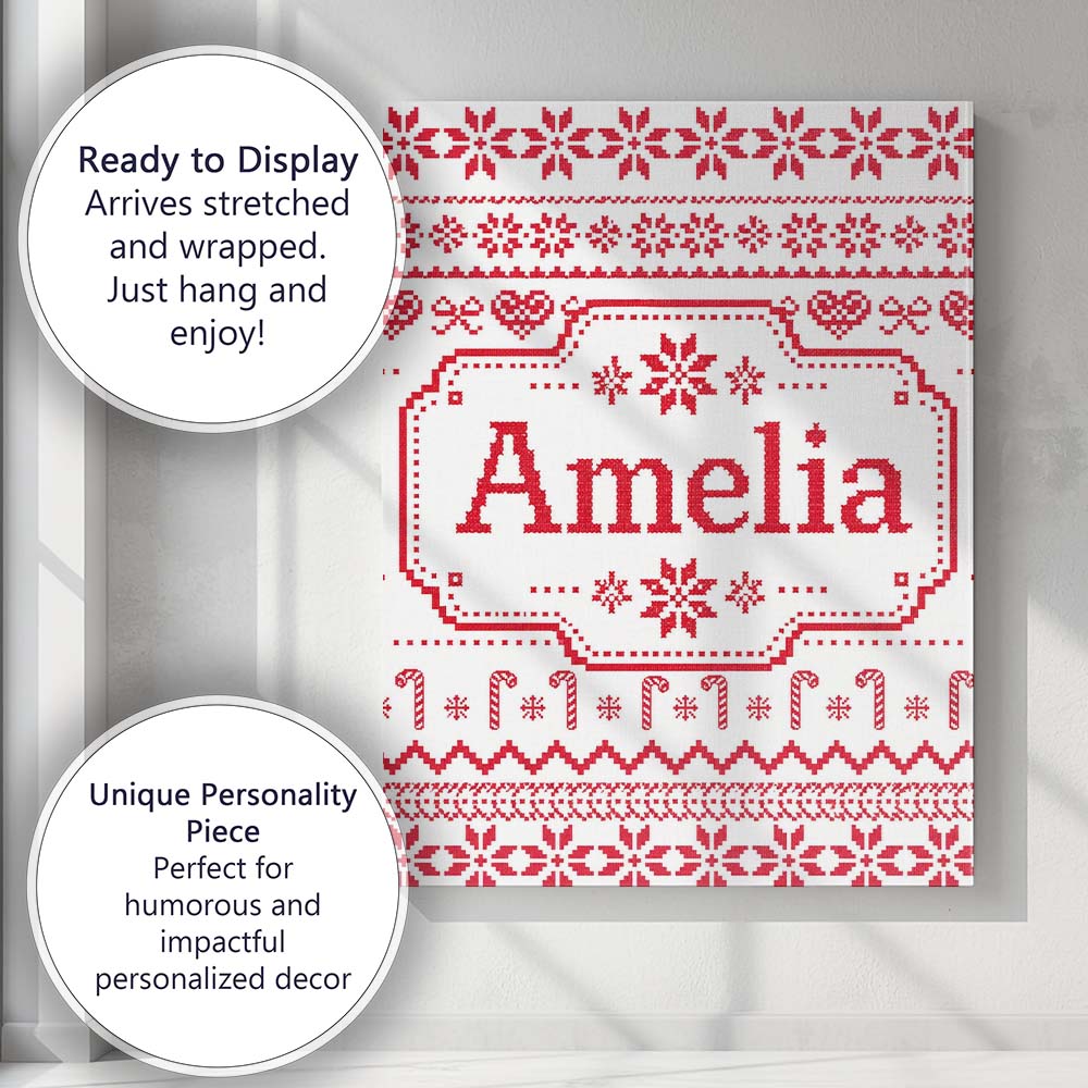 Personalised Name Scandinavian Red Nordic Custom  Unique Gift Idea Elegant Feature Canvas Wall Art Print Decor Picture Ready to Hang
