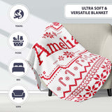 Scandinavian Red Nordic Knit Snowflake  Seamless Pattern  Personalised Custom Name Super Soft Fleece Blanket Bed Sofa Throw