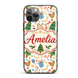 Cute Christmas Cookies Candy Canes Gifts and Tree Custom Name Protective Phone Case Mobile Cover Durable Everyday Smartphone Shock Resistant