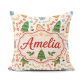 Custom Name Christmas Cookies Candy Canes Gifts and Tree Pattern Square Filled Cushion Throw Pillow Sofa Bed Home Decor Zip Washable UK Made