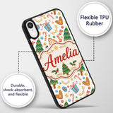 Cute Christmas Cookies Candy Canes Gifts and Tree Custom Name Protective Phone Case Mobile Cover Durable Everyday Smartphone Shock Resistant