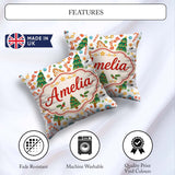 Custom Name Christmas Cookies Candy Canes Gifts and Tree Pattern Square Filled Cushion Throw Pillow Sofa Bed Home Decor Zip Washable UK Made