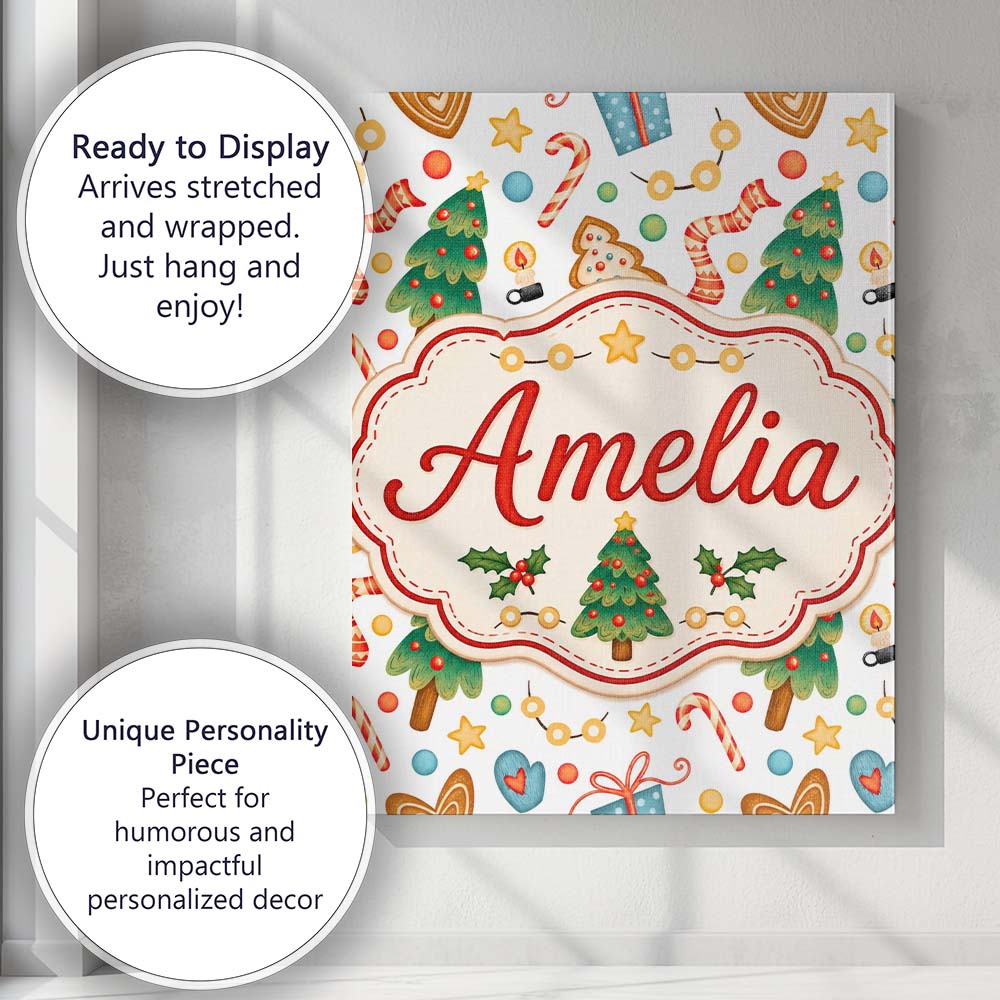 Personalised Name Cute Christmas Cookies Custom  Unique Gift Idea Elegant Feature Canvas Wall Art Print Decor Picture Ready to Hang
