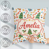Custom Name Christmas Cookies Candy Canes Gifts and Tree Pattern Square Filled Cushion Throw Pillow Sofa Bed Home Decor Zip Washable UK Made