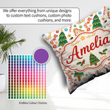 Custom Name Christmas Cookies Candy Canes Gifts and Tree Pattern Square Filled Cushion Throw Pillow Sofa Bed Home Decor Zip Washable UK Made