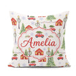 Custom Name Watercolor Winter Village Houses Trees Cars Seamless Square Filled Cushion Throw Pillow Sofa Bed Home Decor Zip Washable UK Made