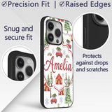 Watercolor Winter Village Houses Trees Cars Snow Custom Name Protective Phone Case Mobile Cover Durable Everyday Smartphone Shock Resistant