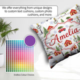 Custom Name Watercolor Winter Village Houses Trees Cars Seamless Square Filled Cushion Throw Pillow Sofa Bed Home Decor Zip Washable UK Made