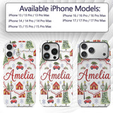 Watercolor Winter Village Houses Trees Cars Snow Custom Name Protective Phone Case Mobile Cover Durable Everyday Smartphone Shock Resistant