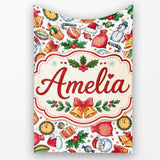 Cute Christmas Santa Gifts Candy Snowman Seamless Pattern Lovely  Personalised Custom Name Super Soft Fleece Blanket Bed Sofa Throw
