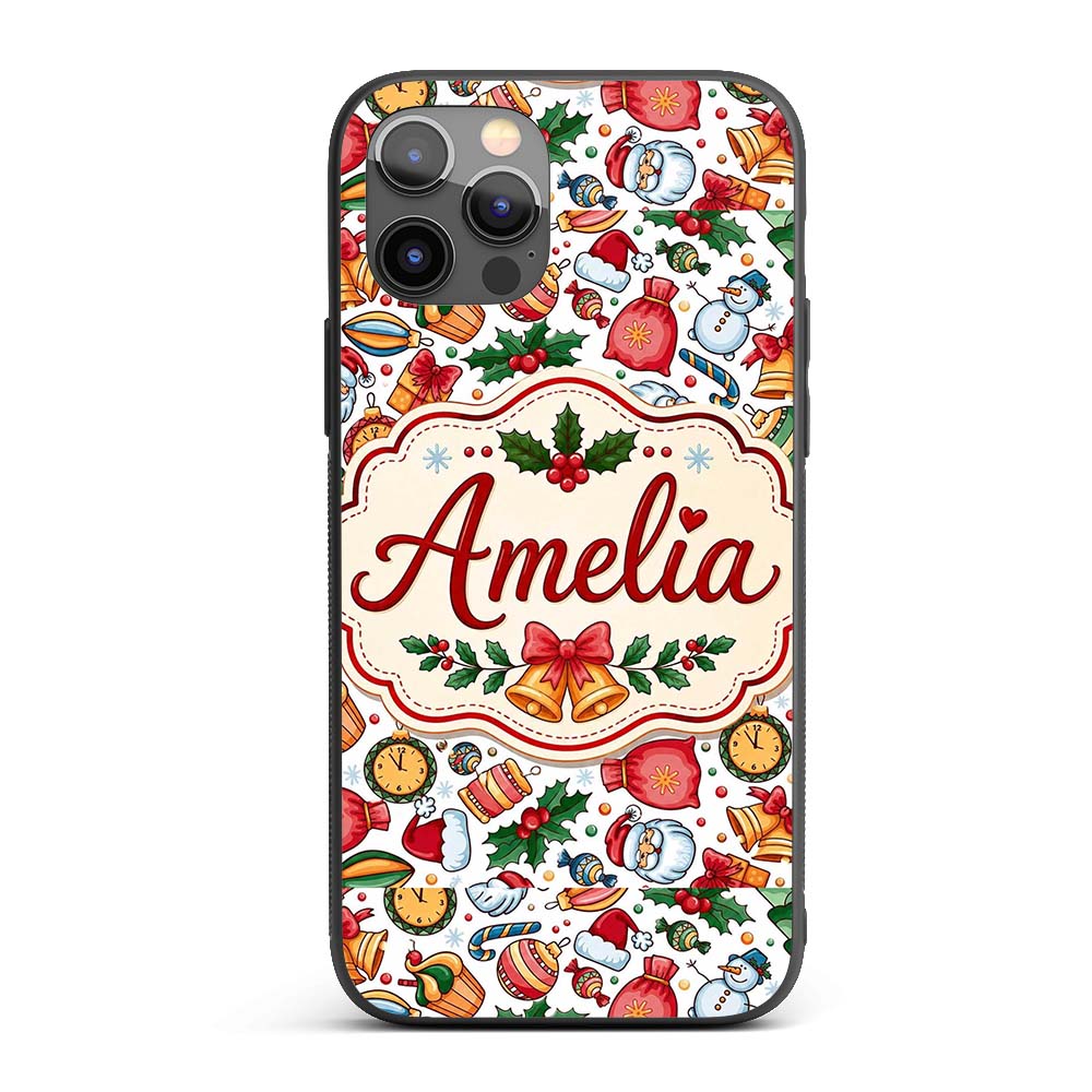 Cute Christmas Santa Gifts Candy Snowman Seamless Custom Name Protective Phone Case Mobile Cover Durable Everyday Smartphone Shock Resistant