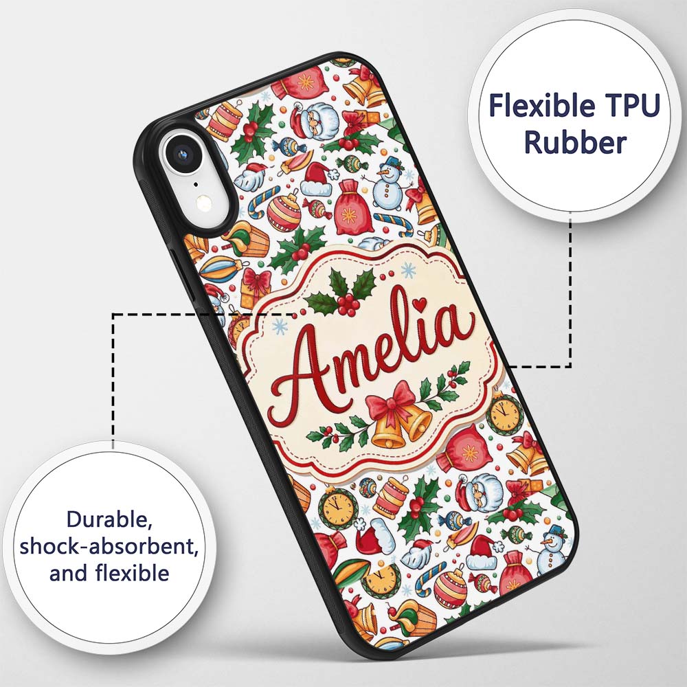 Cute Christmas Santa Gifts Candy Snowman Seamless Custom Name Protective Phone Case Mobile Cover Durable Everyday Smartphone Shock Resistant