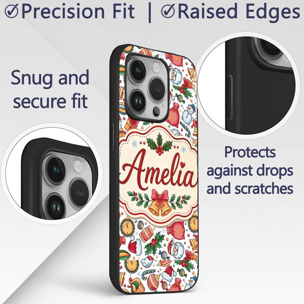 Cute Christmas Santa Gifts Candy Snowman Seamless Custom Name Protective Phone Case Mobile Cover Durable Everyday Smartphone Shock Resistant