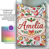 Cute Christmas Santa Gifts Candy Snowman Seamless Pattern Lovely  Personalised Custom Name Super Soft Fleece Blanket Bed Sofa Throw