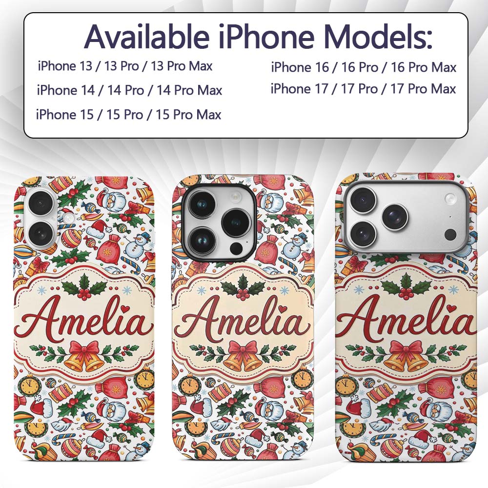Cute Christmas Santa Gifts Candy Snowman Seamless Custom Name Protective Phone Case Mobile Cover Durable Everyday Smartphone Shock Resistant