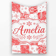 Red White Patchwork Christmas Candy Snowflake Seamless Pattern  Personalised Custom Name Super Soft Fleece Blanket Bed Sofa Throw