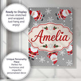 Personalised Name Cute Santa Claus Snowflakes Custom Unique Gift Idea Modern Room Accent Canvas Wall Art Print Decor Picture Ready to Hang