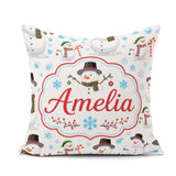 Custom Name Snowman Winter Scarf Hat Snowflakes Seamless Pattern Square Filled Cushion Throw Pillow Sofa Bed Home Decor Zip Washable UK Made