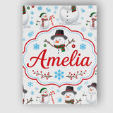 Personalised Name Cute Snowman Winter Scarf Custom  Bespoke Interior Contemporary Canvas Wall Art Print Decor Picture Ready to Hang