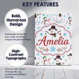 Personalised Name Cute Snowman Winter Scarf Custom  Bespoke Interior Contemporary Canvas Wall Art Print Decor Picture Ready to Hang