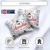 Custom Name Snowman Winter Scarf Hat Snowflakes Seamless Pattern Square Filled Cushion Throw Pillow Sofa Bed Home Decor Zip Washable UK Made