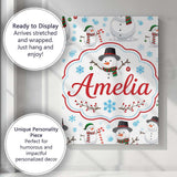 Personalised Name Cute Snowman Winter Scarf Custom  Bespoke Interior Contemporary Canvas Wall Art Print Decor Picture Ready to Hang