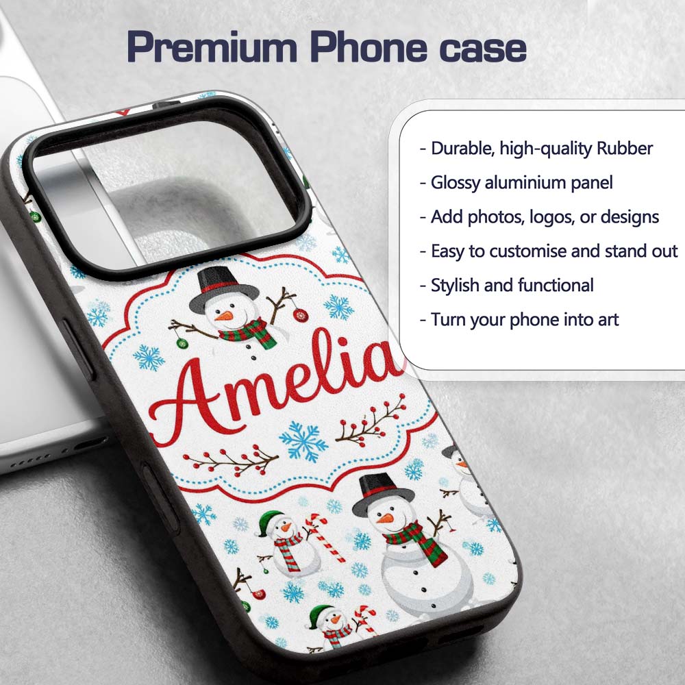 Cute Snowman Winter Scarf Hat Snowflakes Seamless Custom Name Protective Phone Case Mobile Cover Durable Everyday Smartphone Shock Resistant
