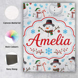 Personalised Name Cute Snowman Winter Scarf Custom  Bespoke Interior Contemporary Canvas Wall Art Print Decor Picture Ready to Hang