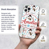 Cute Snowman Winter Scarf Hat Snowflakes Seamless Custom Name Protective Phone Case Mobile Cover Durable Everyday Smartphone Shock Resistant