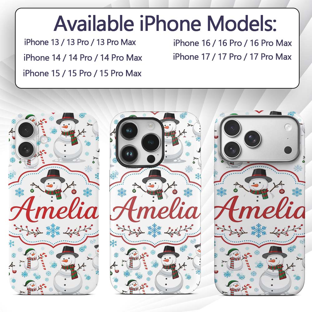 Cute Snowman Winter Scarf Hat Snowflakes Seamless Custom Name Protective Phone Case Mobile Cover Durable Everyday Smartphone Shock Resistant