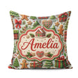 Custom Name Festive Christmas Gingerbread House Cookies Seamless Square Filled Cushion Throw Pillow Sofa Bed Home Decor Zip Washable UK Made