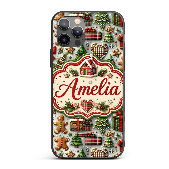 Festive Christmas Gingerbread House Cookies Trees Custom Name Protective Phone Case Mobile Cover Durable Everyday Smartphone Shock Resistant