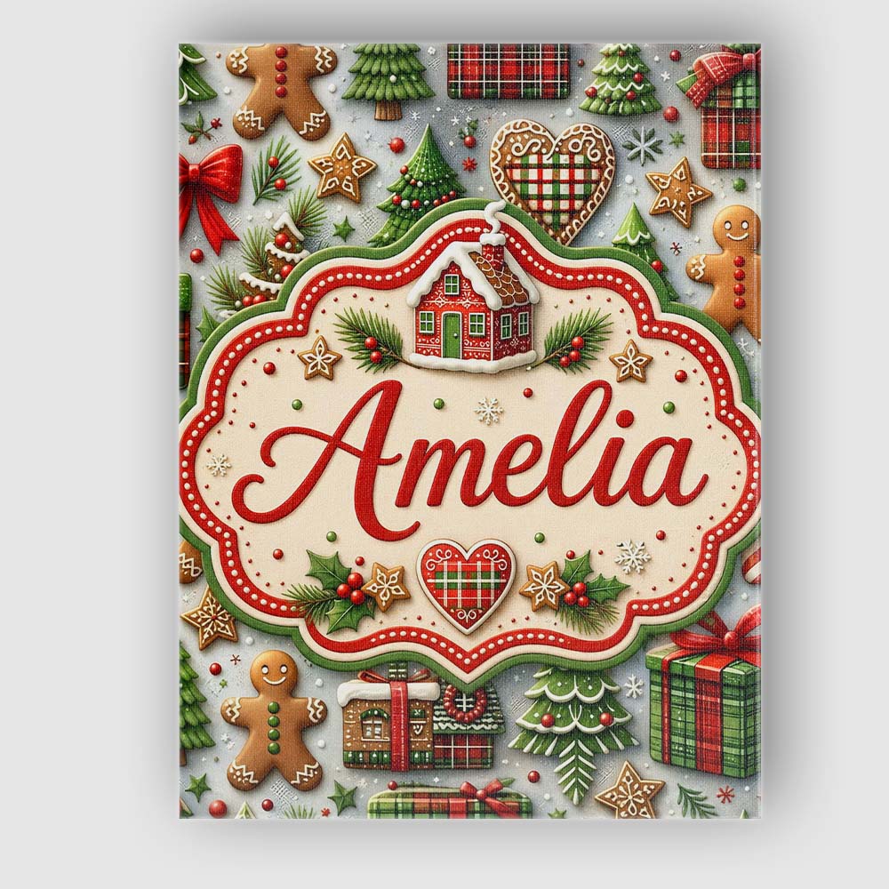Personalised Name Festive Christmas Gingerbread House Cookies Premium Decorative Design Canvas Wall Art Print Decor Picture Ready to Hang