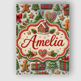 Personalised Name Festive Christmas Gingerbread House Cookies Premium Decorative Design Canvas Wall Art Print Decor Picture Ready to Hang
