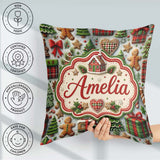 Custom Name Festive Christmas Gingerbread House Cookies Seamless Square Filled Cushion Throw Pillow Sofa Bed Home Decor Zip Washable UK Made