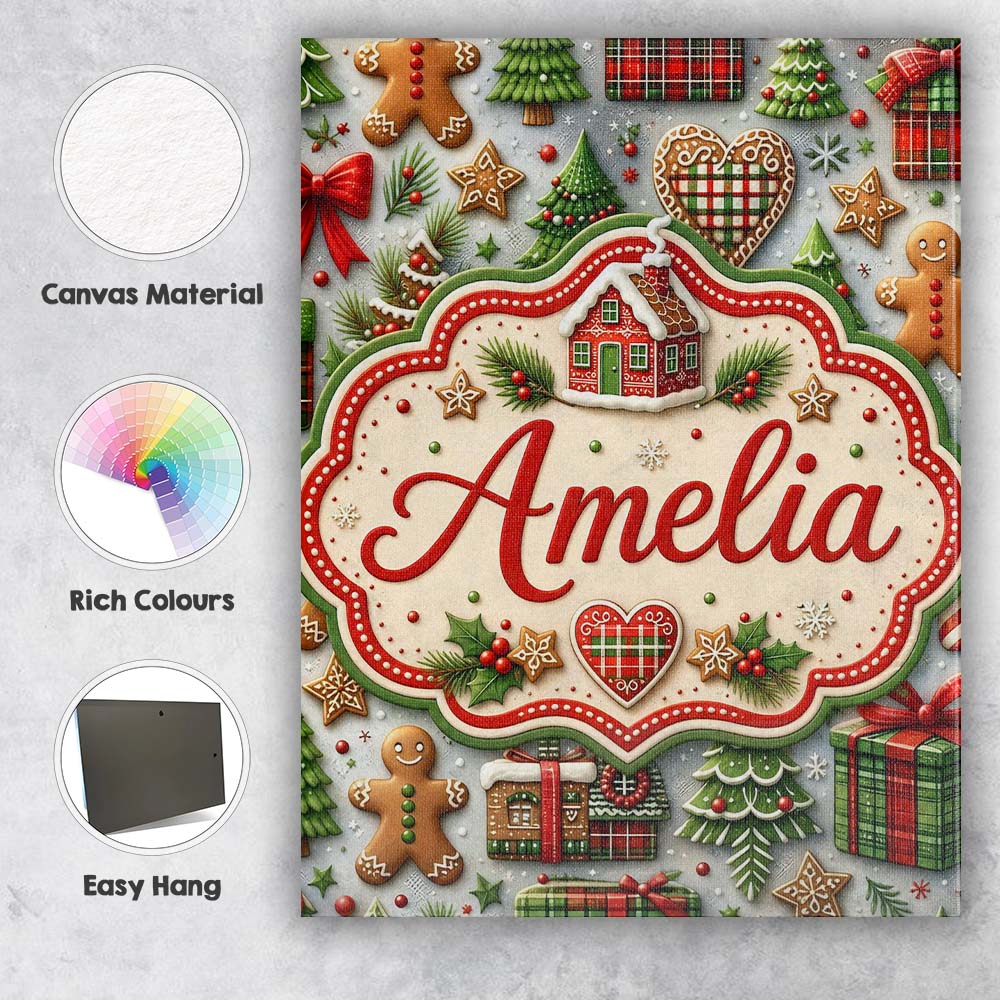 Personalised Name Festive Christmas Gingerbread House Cookies Premium Decorative Design Canvas Wall Art Print Decor Picture Ready to Hang