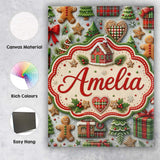 Personalised Name Festive Christmas Gingerbread House Cookies Premium Decorative Design Canvas Wall Art Print Decor Picture Ready to Hang