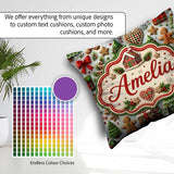 Custom Name Festive Christmas Gingerbread House Cookies Seamless Square Filled Cushion Throw Pillow Sofa Bed Home Decor Zip Washable UK Made