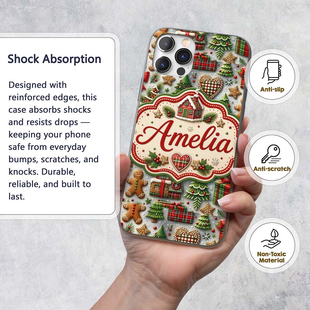 Festive Christmas Gingerbread House Cookies Trees Custom Name Protective Phone Case Mobile Cover Durable Everyday Smartphone Shock Resistant