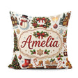 Custom Name Cute Christmas Wreath Snowman Cookies Tree Seamless Square Filled Cushion Throw Pillow Sofa Bed Home Decor Zip Washable UK Made